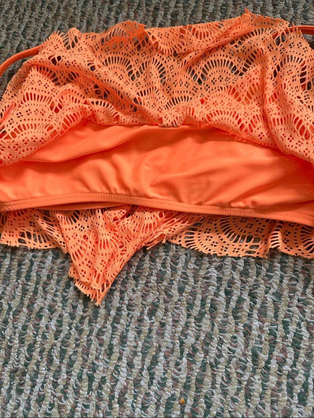 Roxy Bathing Suit Top Crochet Flounce Bright Orange size M - Picture 5 of 7